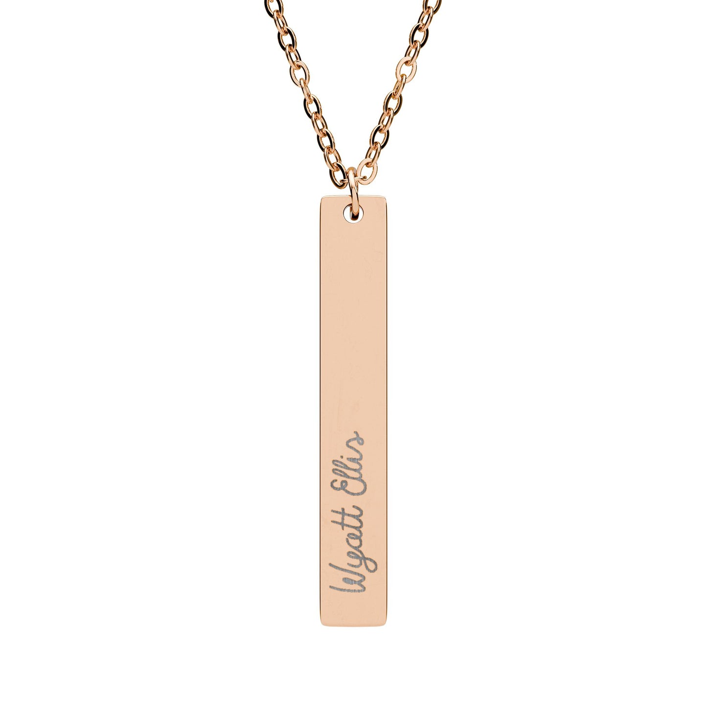 Engravable Vertical Bar Necklace – Personalized Name Pendant (Silver or Rose Gold)