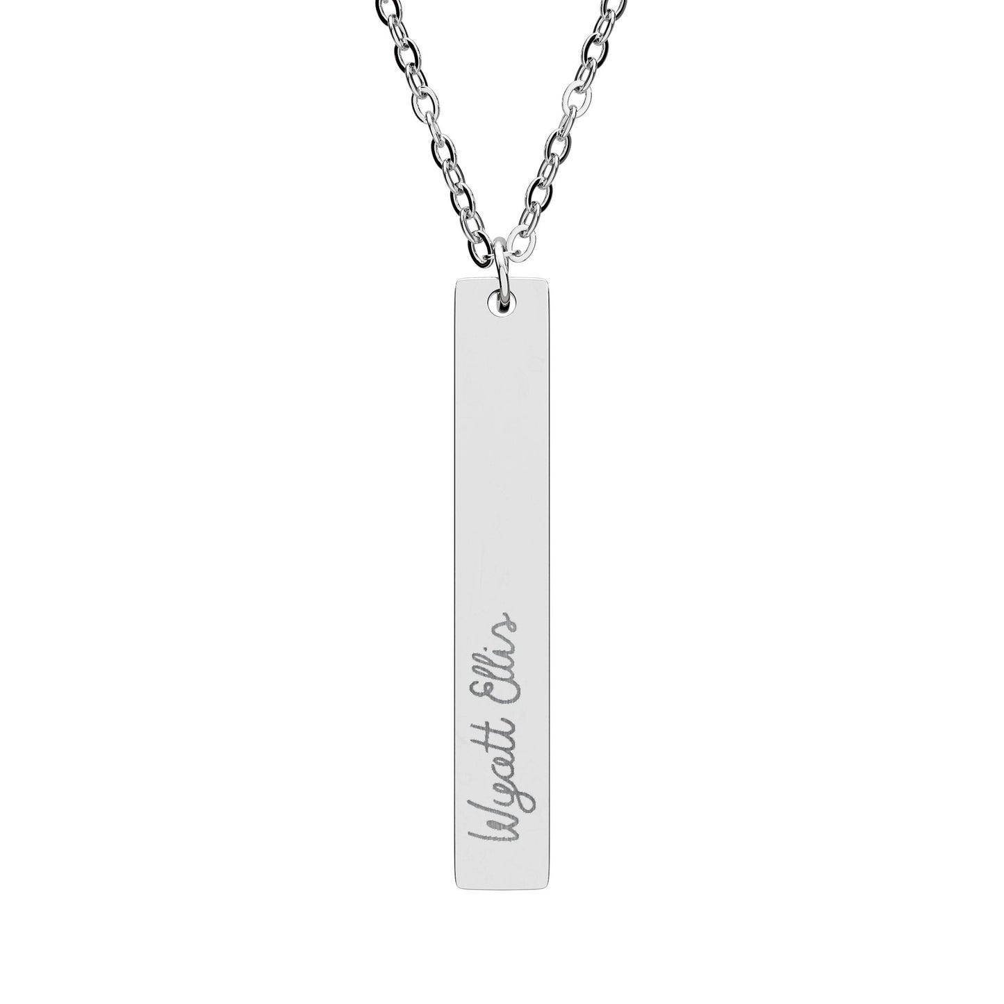 Engravable Vertical Bar Necklace – Personalized Name Pendant (Silver or Rose Gold)