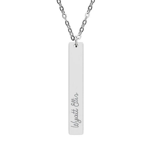 Engravable Vertical Bar Necklace – Personalized Name Pendant (Silver or Rose Gold)